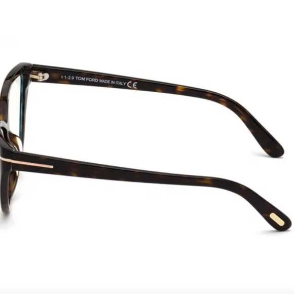 Tom Ford FT 5729B Eyeglasses 052 Shiny Dark Havana / Blue Block Lenses
